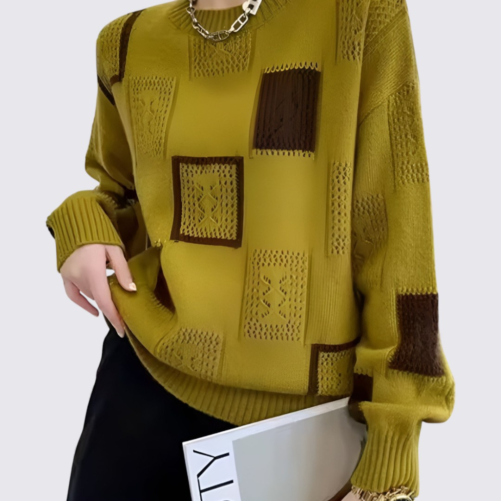 Patchwork Crewneck Sweater for Women - Image 3