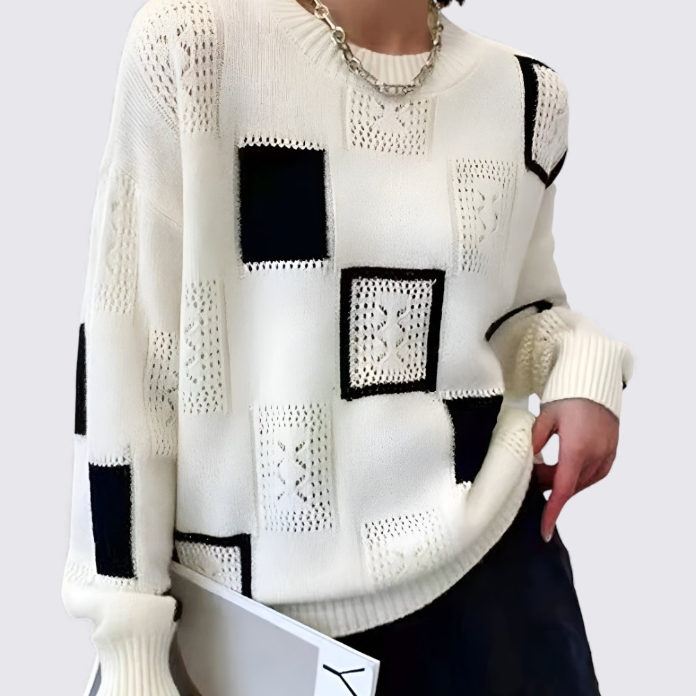 Patchwork Crewneck Sweater for Women - Image 1