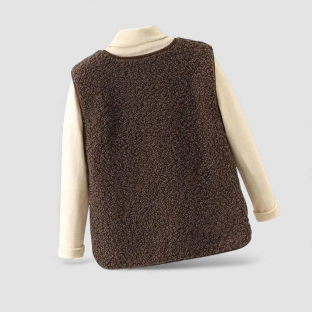 Button Front Sherpa Vest for Women - Image 2