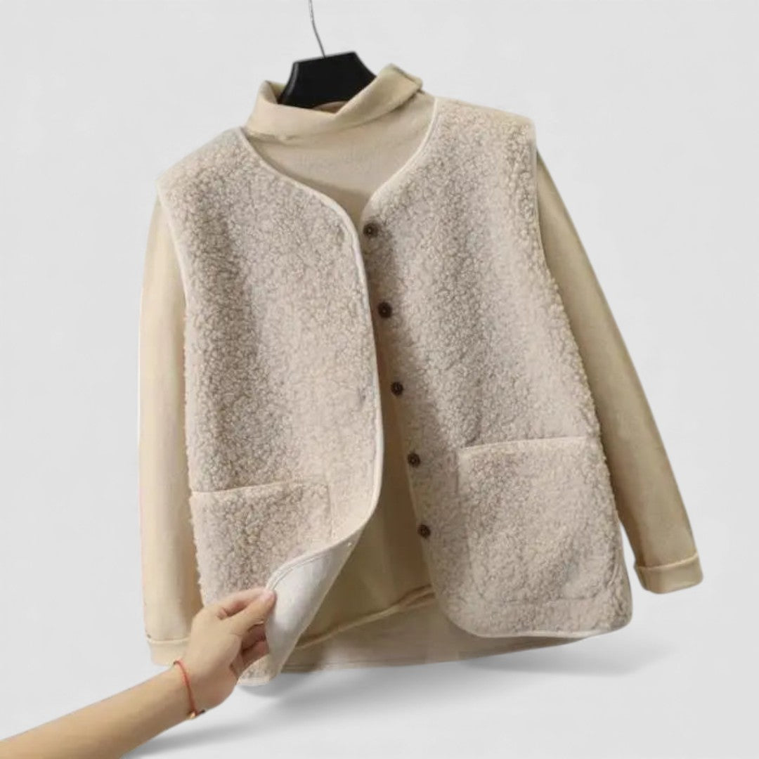 Button Front Sherpa Vest for Women - Image 3