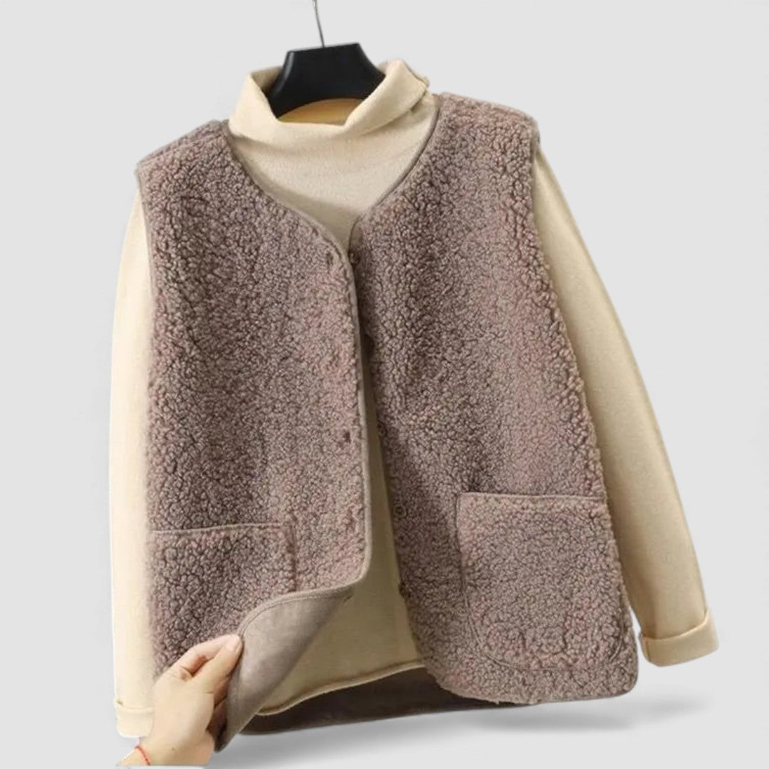 Button Front Sherpa Vest for Women - Image 4