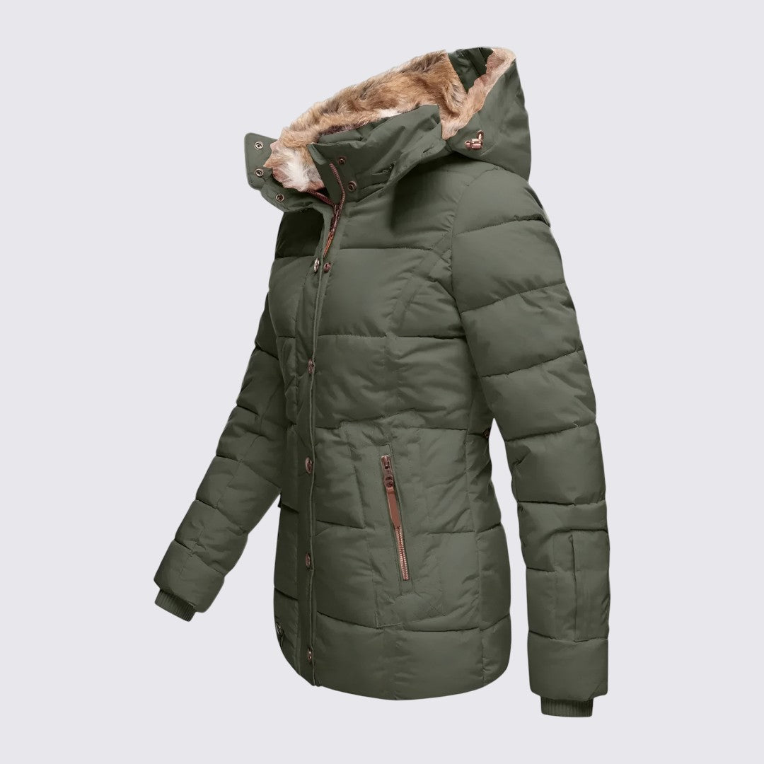 Faux Fur Trim Hooded Puffer Jacket for Women - Image 11