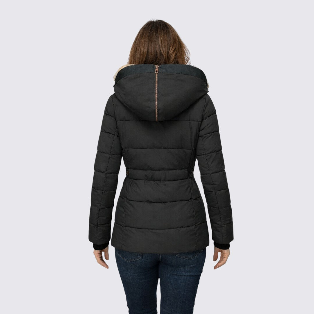 Faux Fur Trim Hooded Puffer Jacket for Women - Image 2