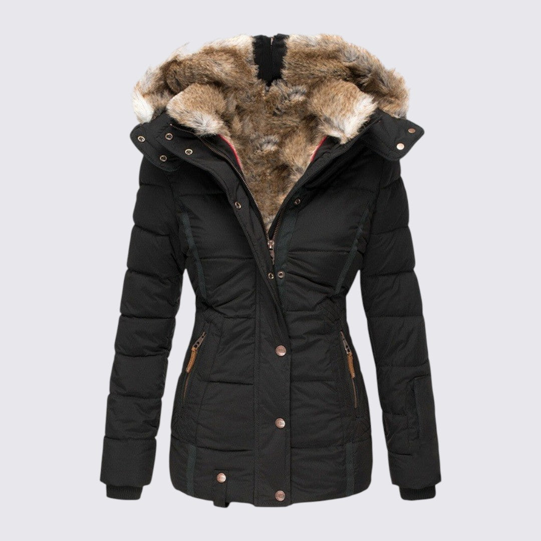Faux Fur Trim Hooded Puffer Jacket for Women - Image 3