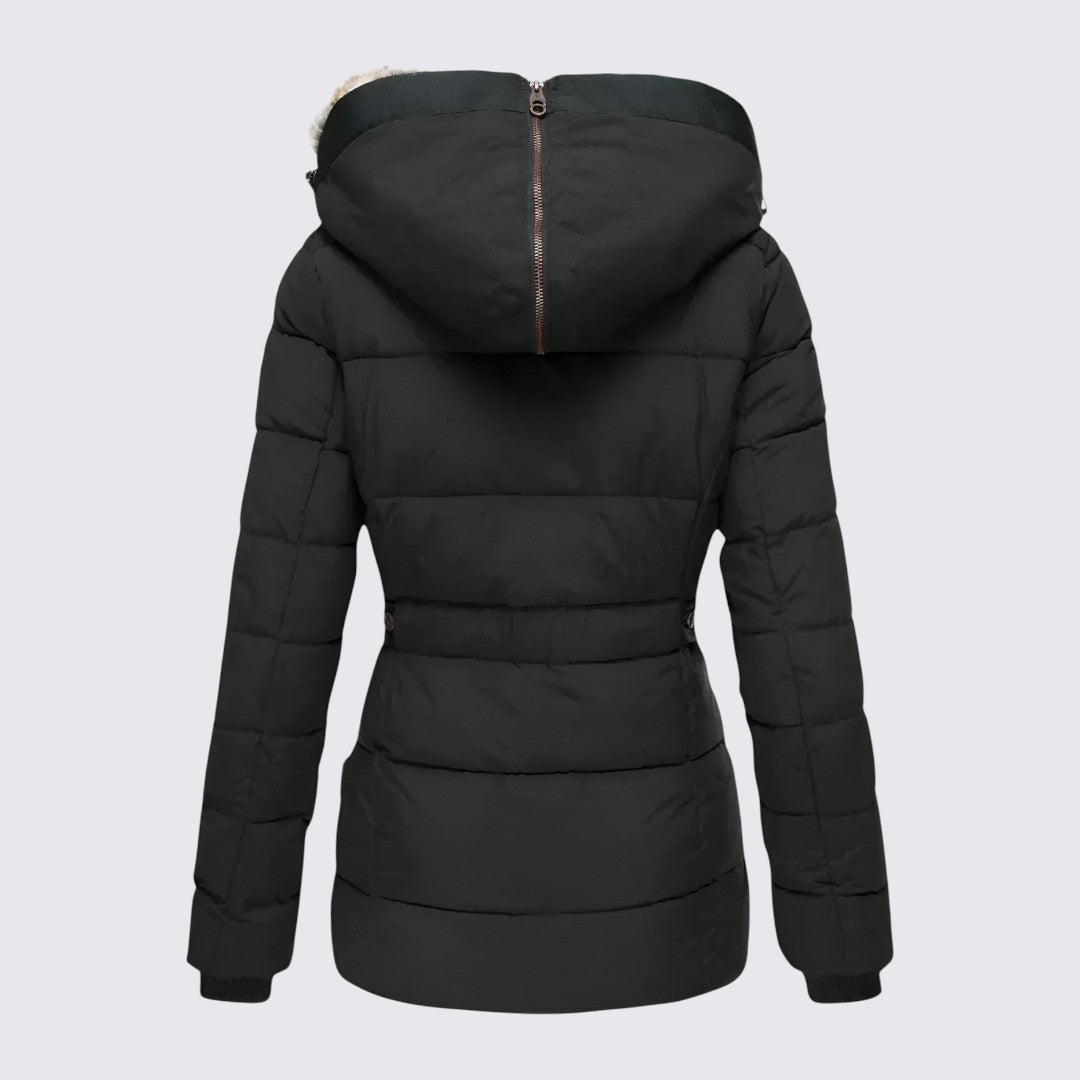 Faux Fur Trim Hooded Puffer Jacket for Women - Image 4