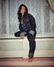 Two-piece denim set with denim jacket and long trousers - women