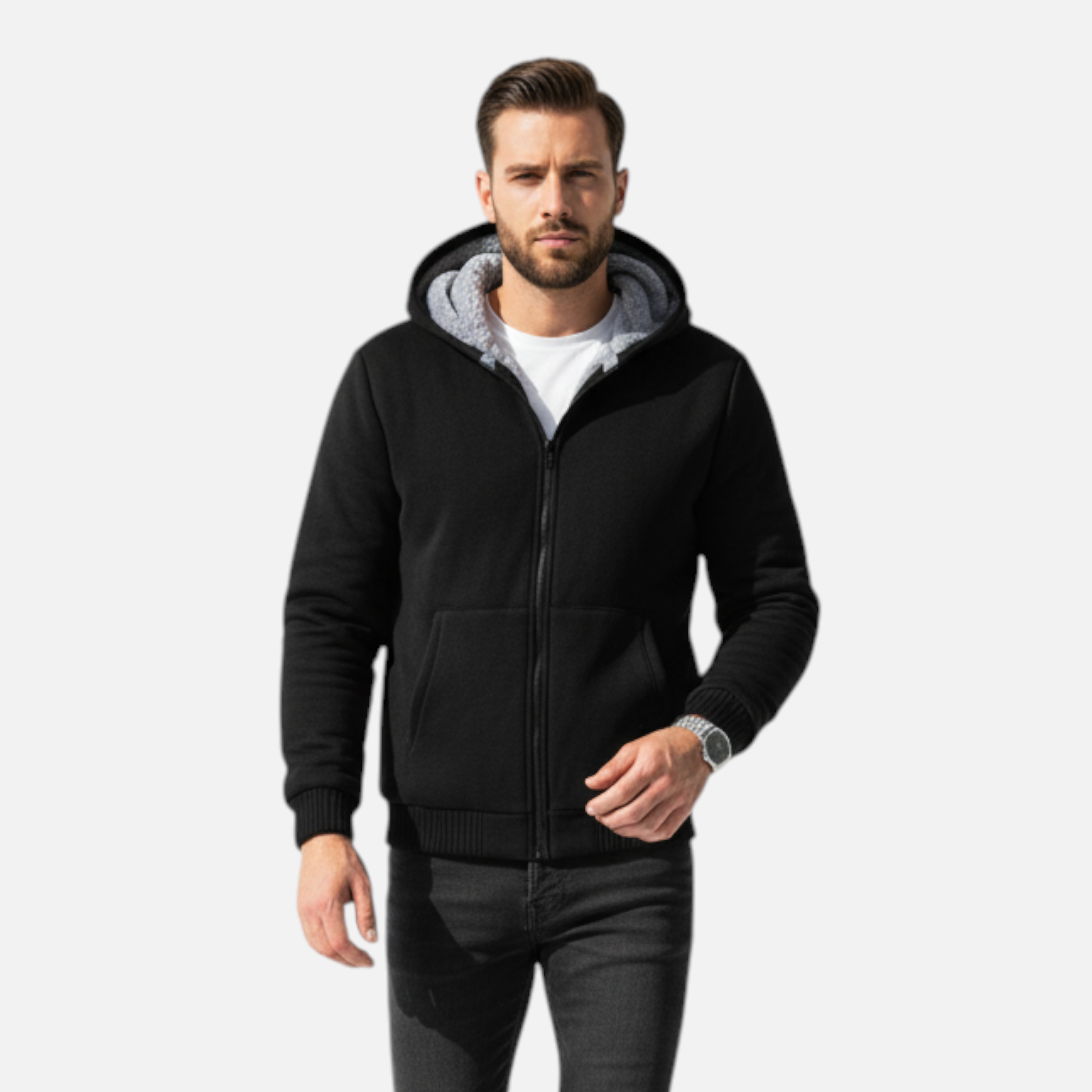 Fleece Lined Full Zip Hoodie for Men - Image 2