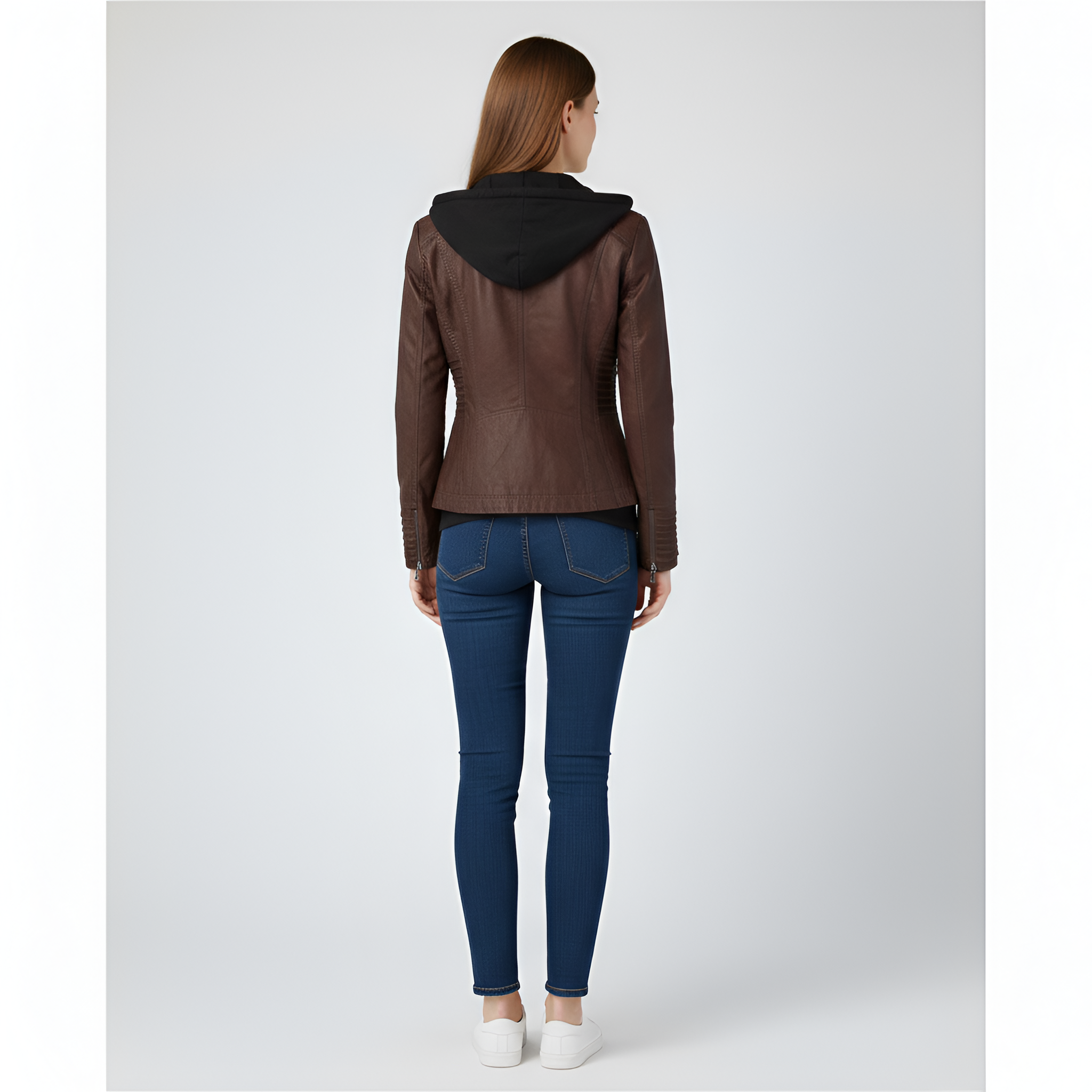 Damowa kurtka z imitacji skóry z kapturem