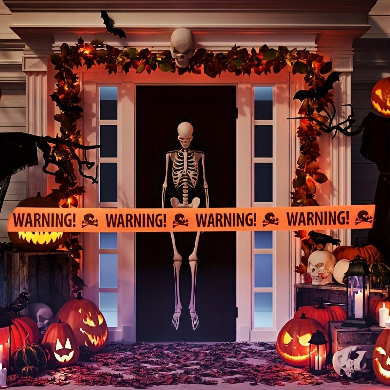 Strašidelný Halloween lebka banner – plastová výstražná páska dekorace