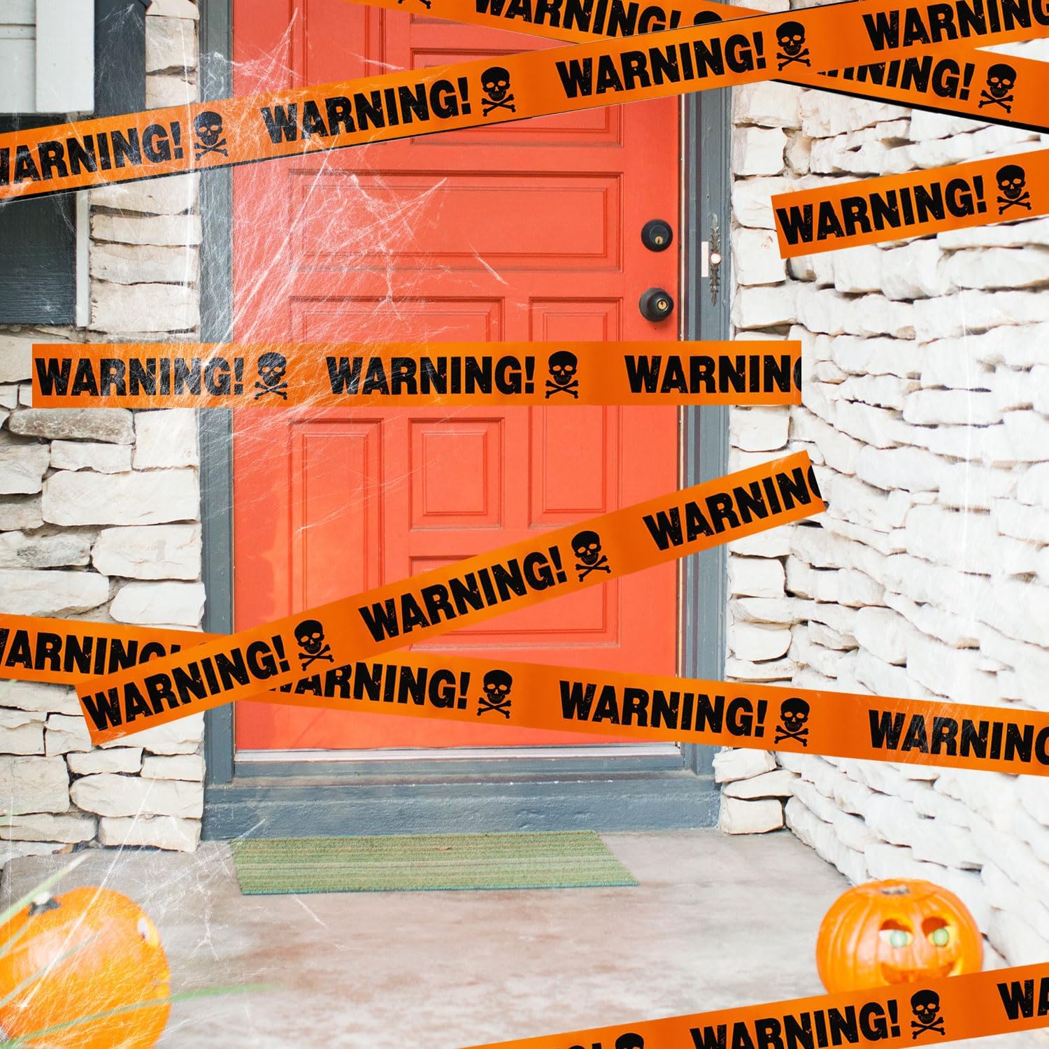 Strašidelný Halloween lebka banner – plastová výstražná páska dekorace