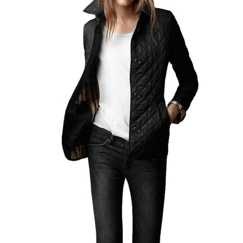 Stylish plaid ladies' jacket with lapel collar