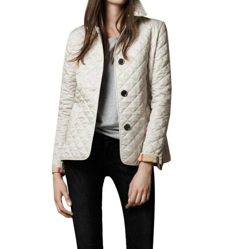 Stylish plaid ladies' jacket with lapel collar