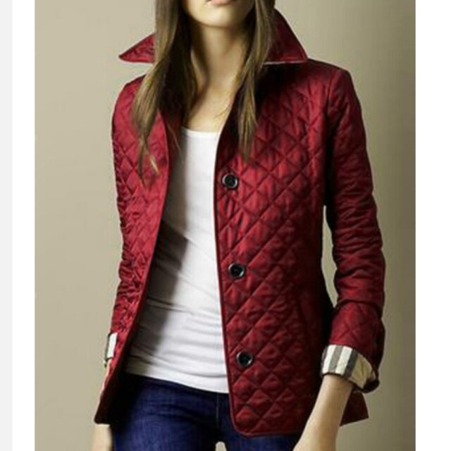 Stylish plaid ladies' jacket with lapel collar