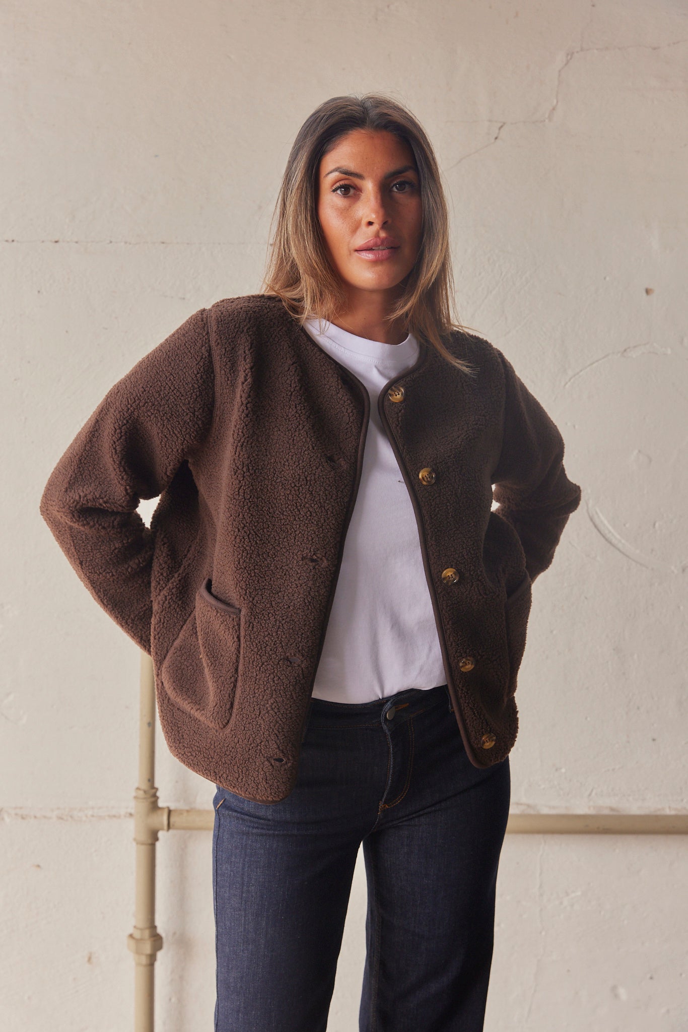 Sherpa Collarless Jacket for Women - Image 1