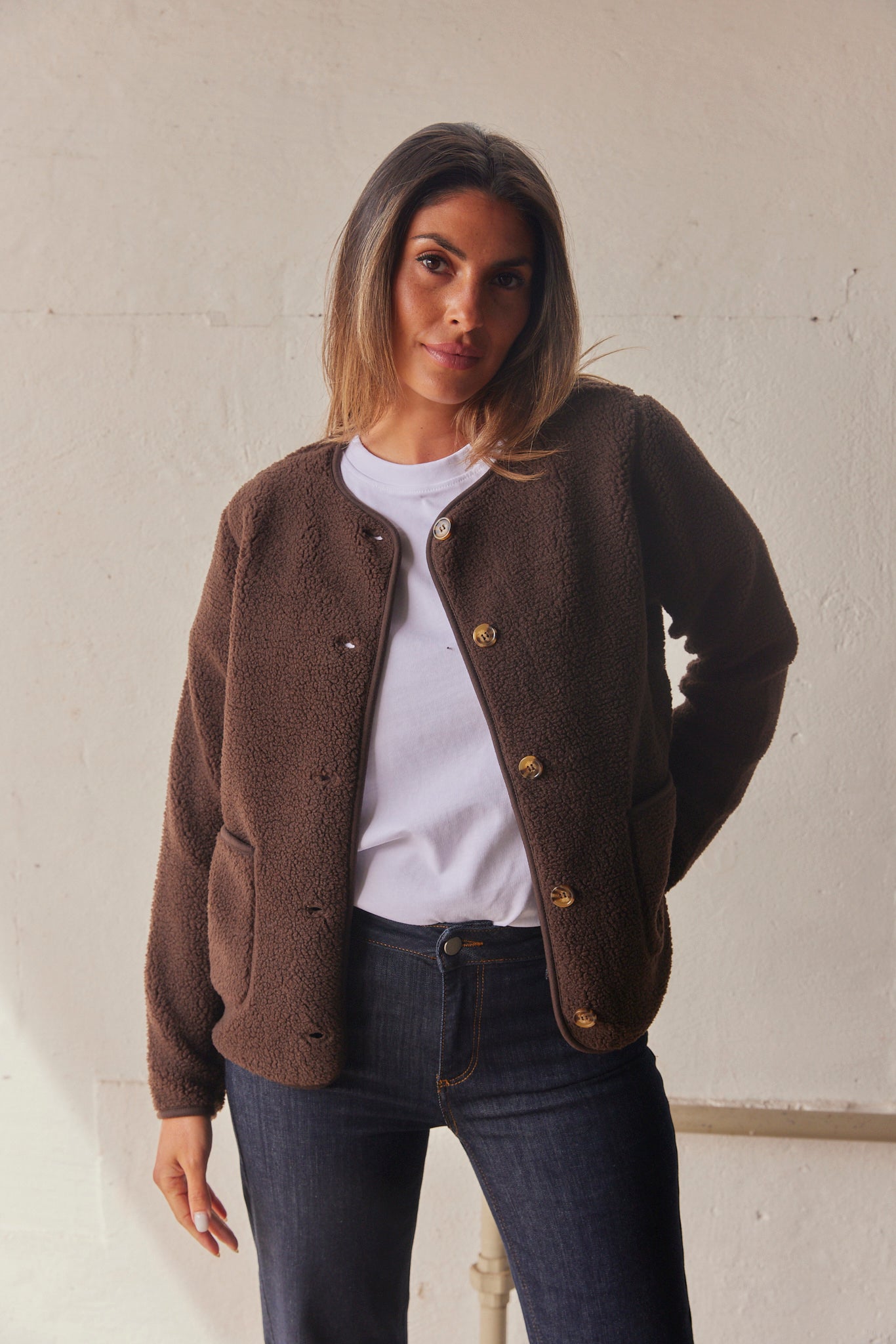 Sherpa Collarless Jacket for Women - Image 5