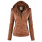 PU leather jacket with hood for women