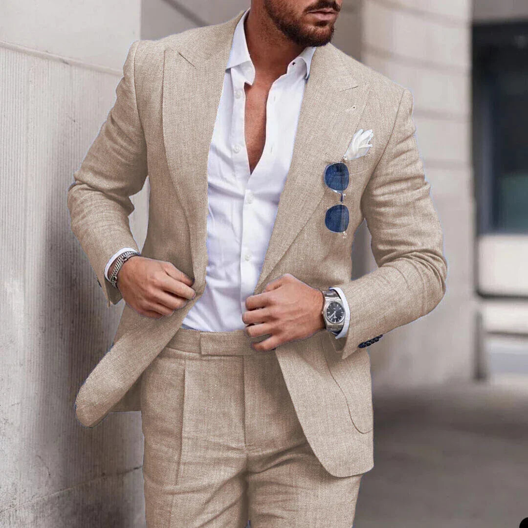 Men's 2-piece linen wedding suit - single breasted