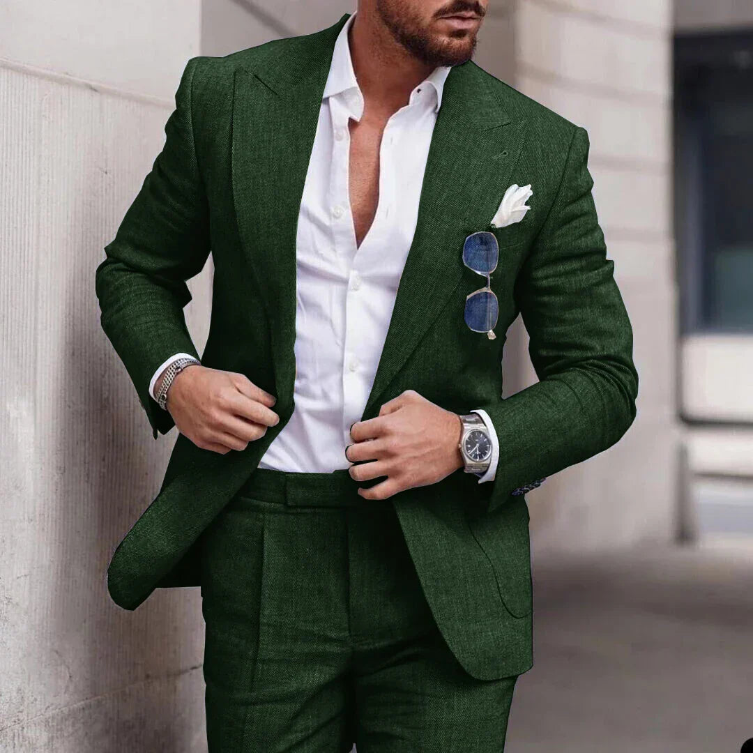 Men's 2-piece linen wedding suit - single breasted