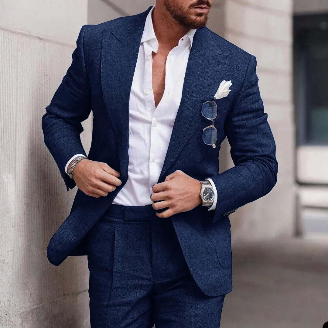 Men's 2-piece linen wedding suit - single breasted