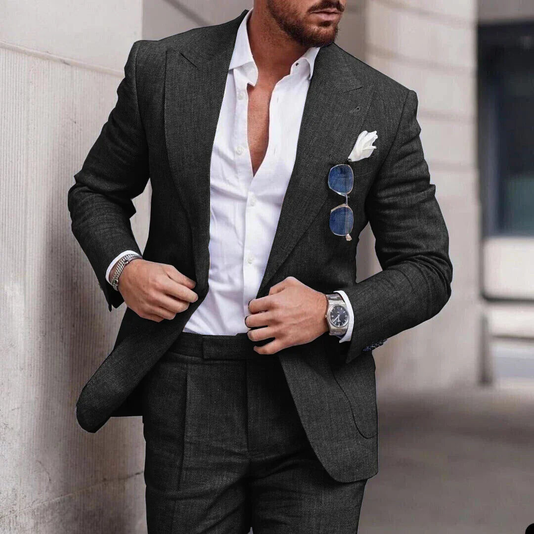 Men's 2-piece linen wedding suit - single breasted