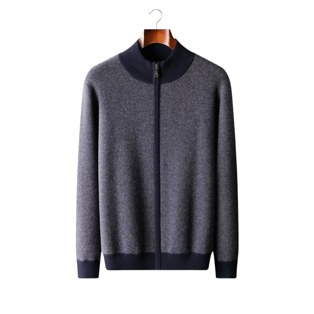 Zip-Up Ribbed Knit Sweater for Men - Image 1