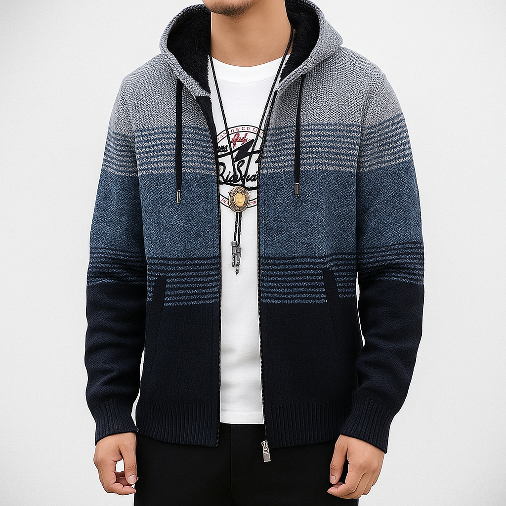 Hooded sweater with model blue