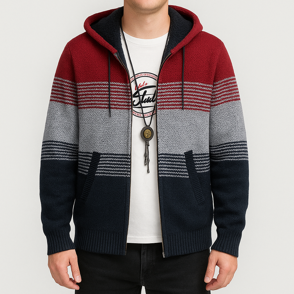 Hooded sweater with model red