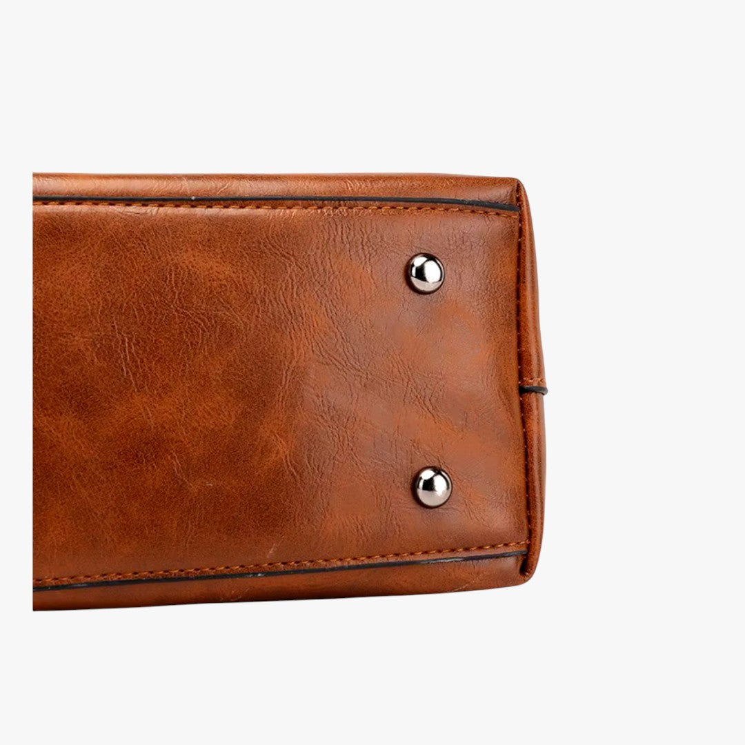 Leather handbag with multiple compartments, vintage style shoulder bag for women