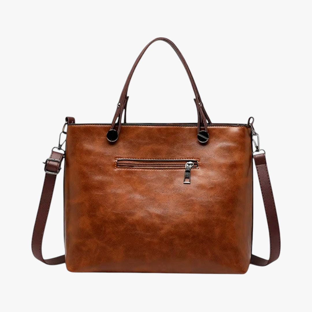 Leather handbag with multiple compartments, vintage style shoulder bag for women