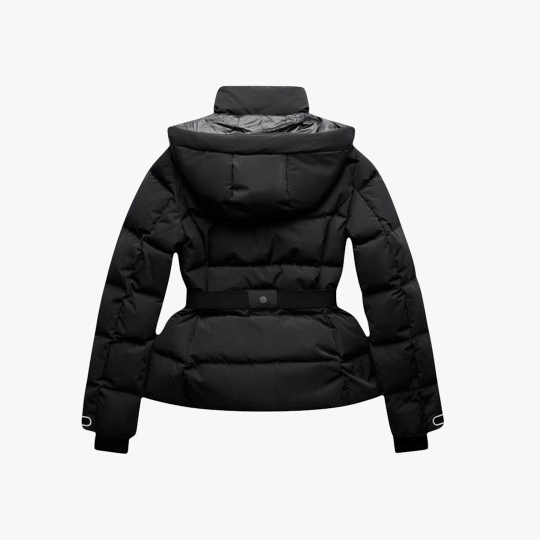 Puffer jacket with belt, water-repellent, for women