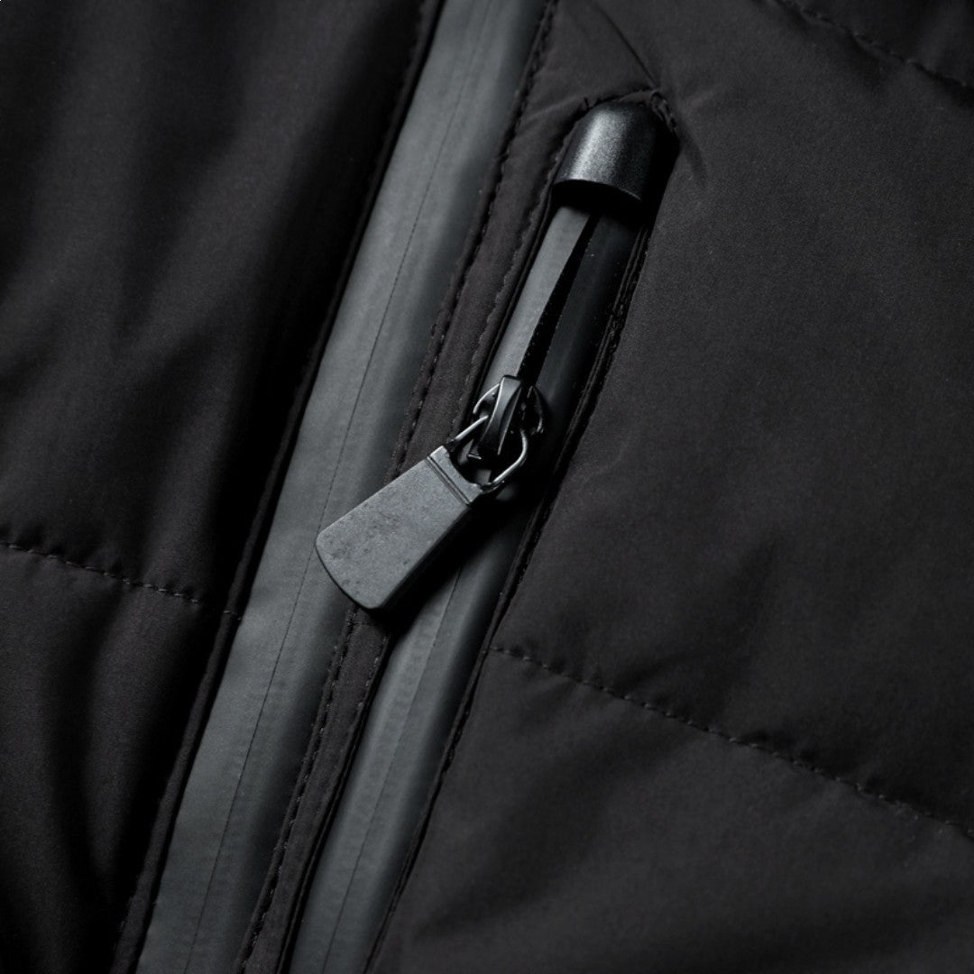Puffer jacket with belt, water-repellent, for women