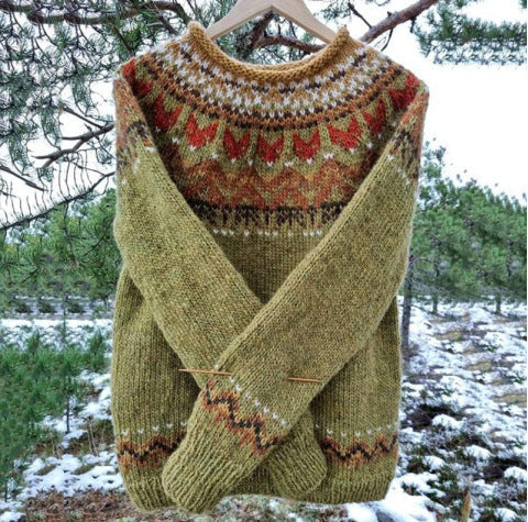 Męski sweter z dzianiny w stylu vintage | klasyczny okrągły dekolt