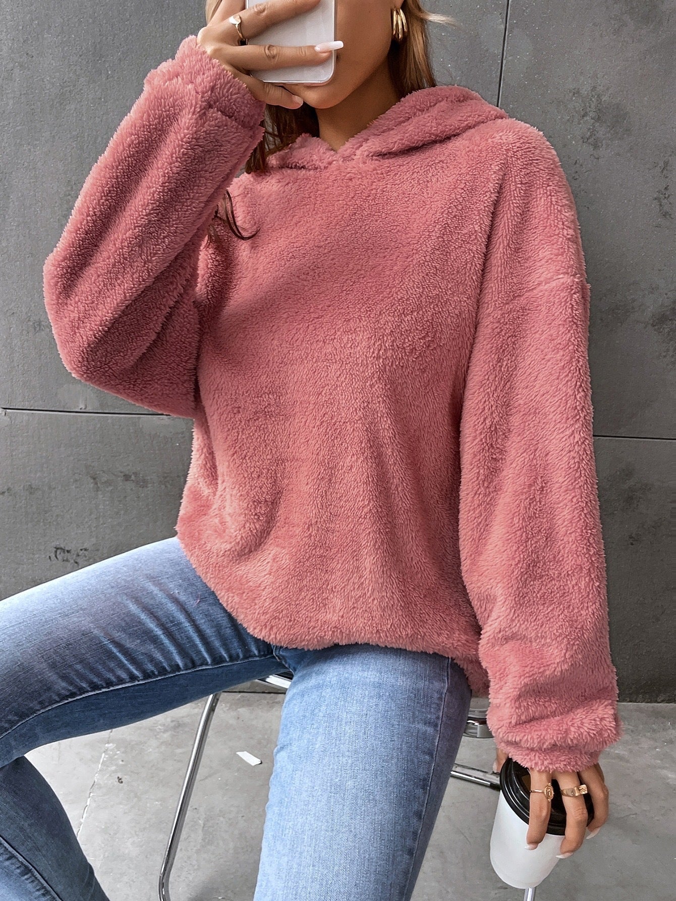 Hanorac damă - Pulover fleece - Model scurt - Croială confortabilă - Mâneci lungi