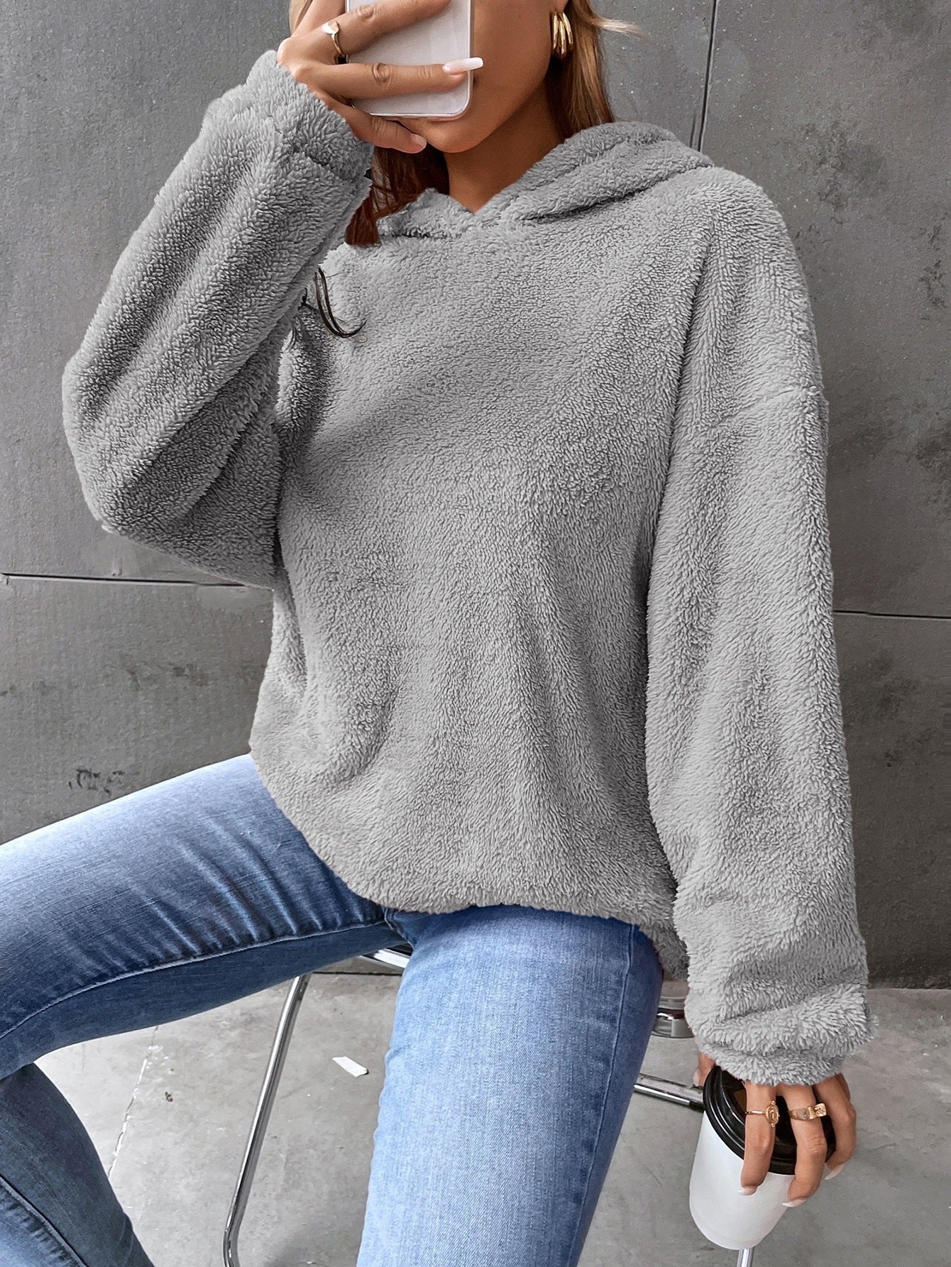 Hanorac damă - Pulover fleece - Model scurt - Croială confortabilă - Mâneci lungi