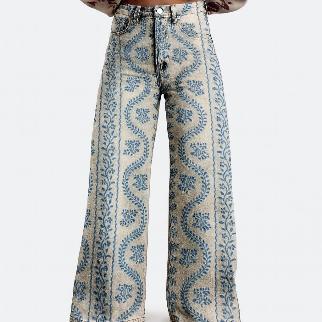 Persephone - Pantaloni cu picior larg cu flori
