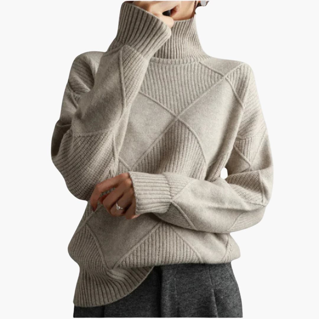 Diamond Pattern Turtleneck Sweater for Women - Image 1