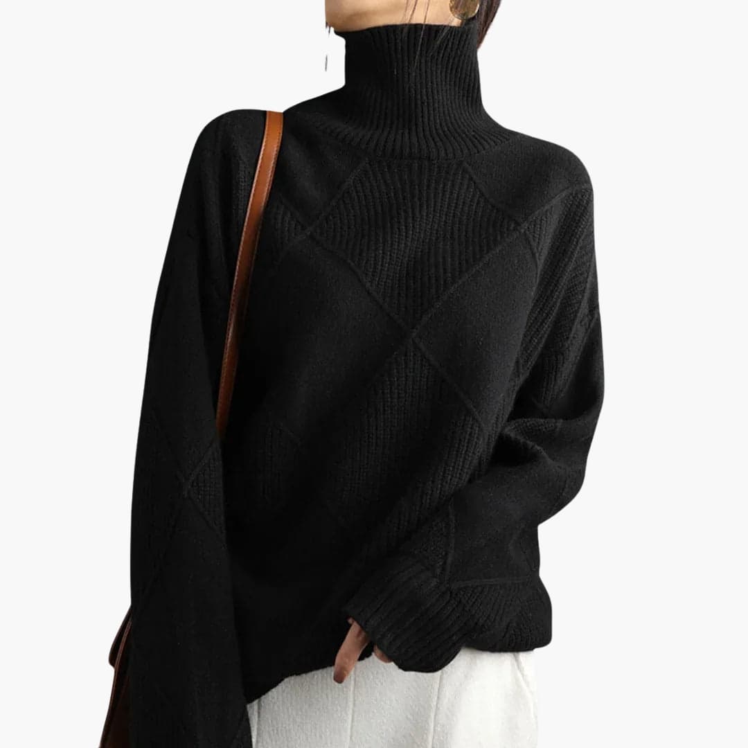 Diamond Pattern Turtleneck Sweater for Women - Image 3