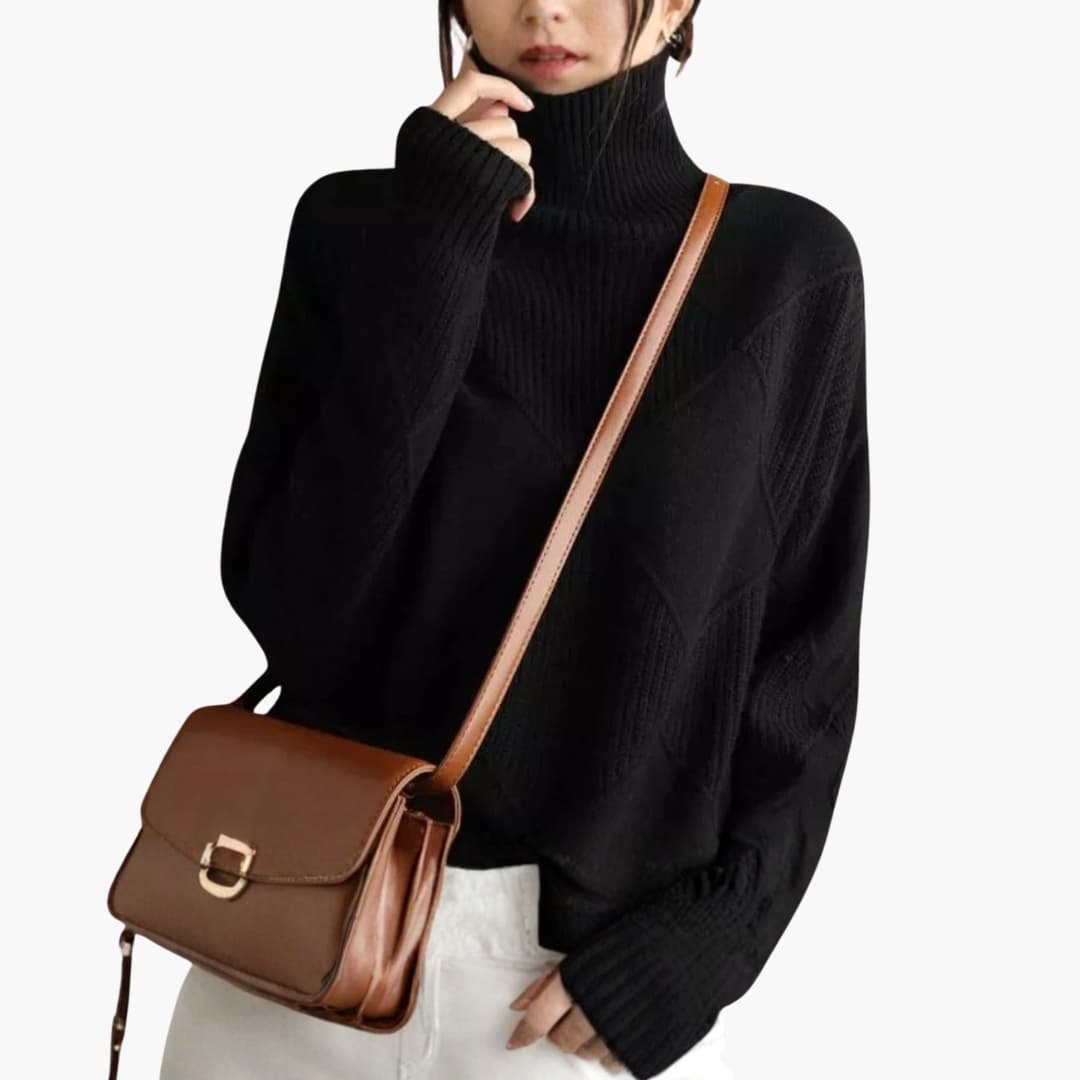 Diamond Pattern Turtleneck Sweater for Women - Image 4