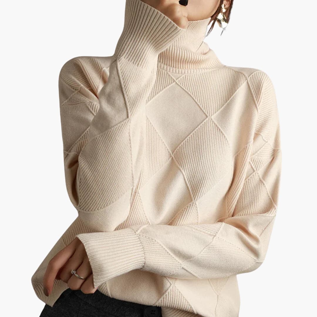 Diamond Pattern Turtleneck Sweater for Women - Image 5