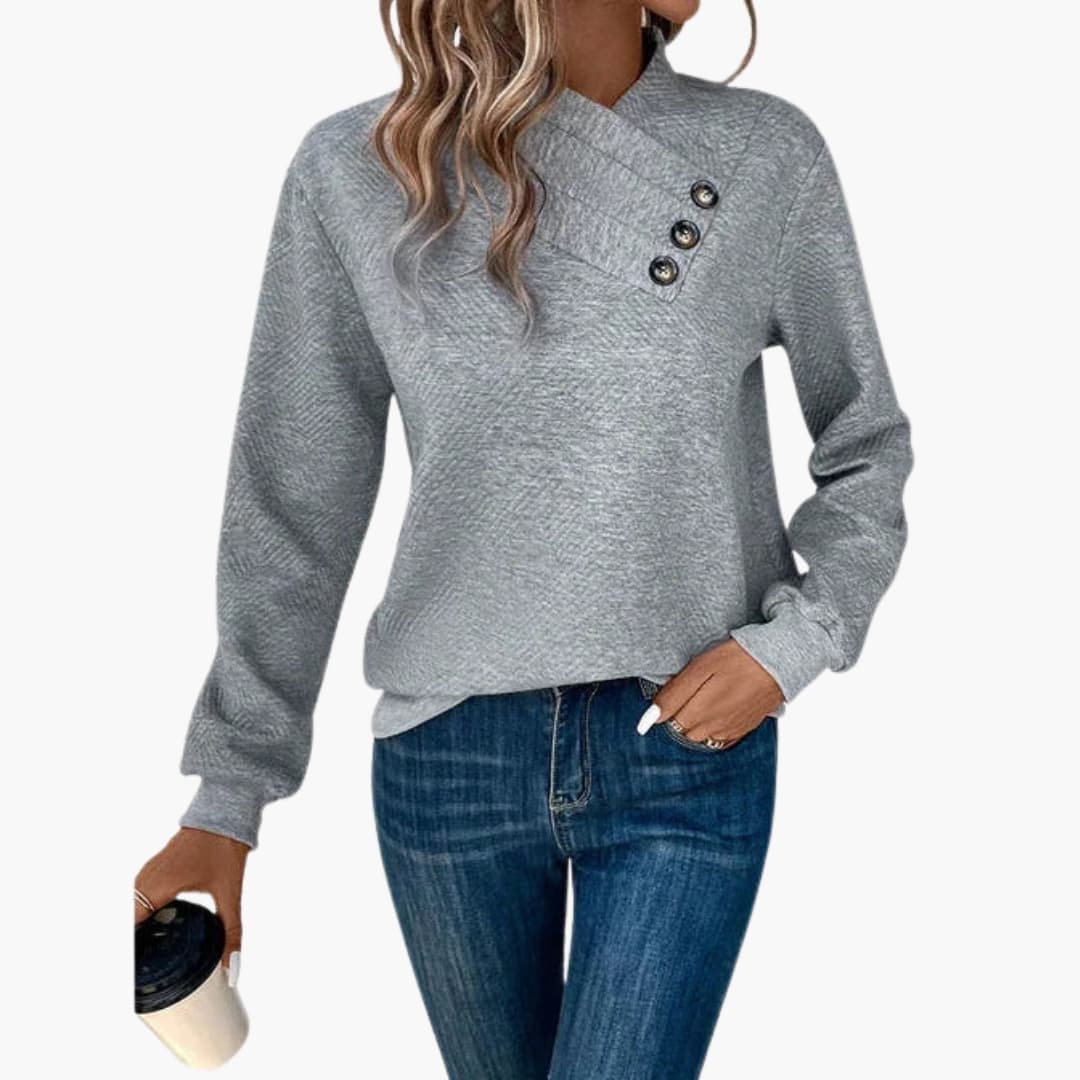 Button Neck Long Sleeve Sweater for Women - Image 3