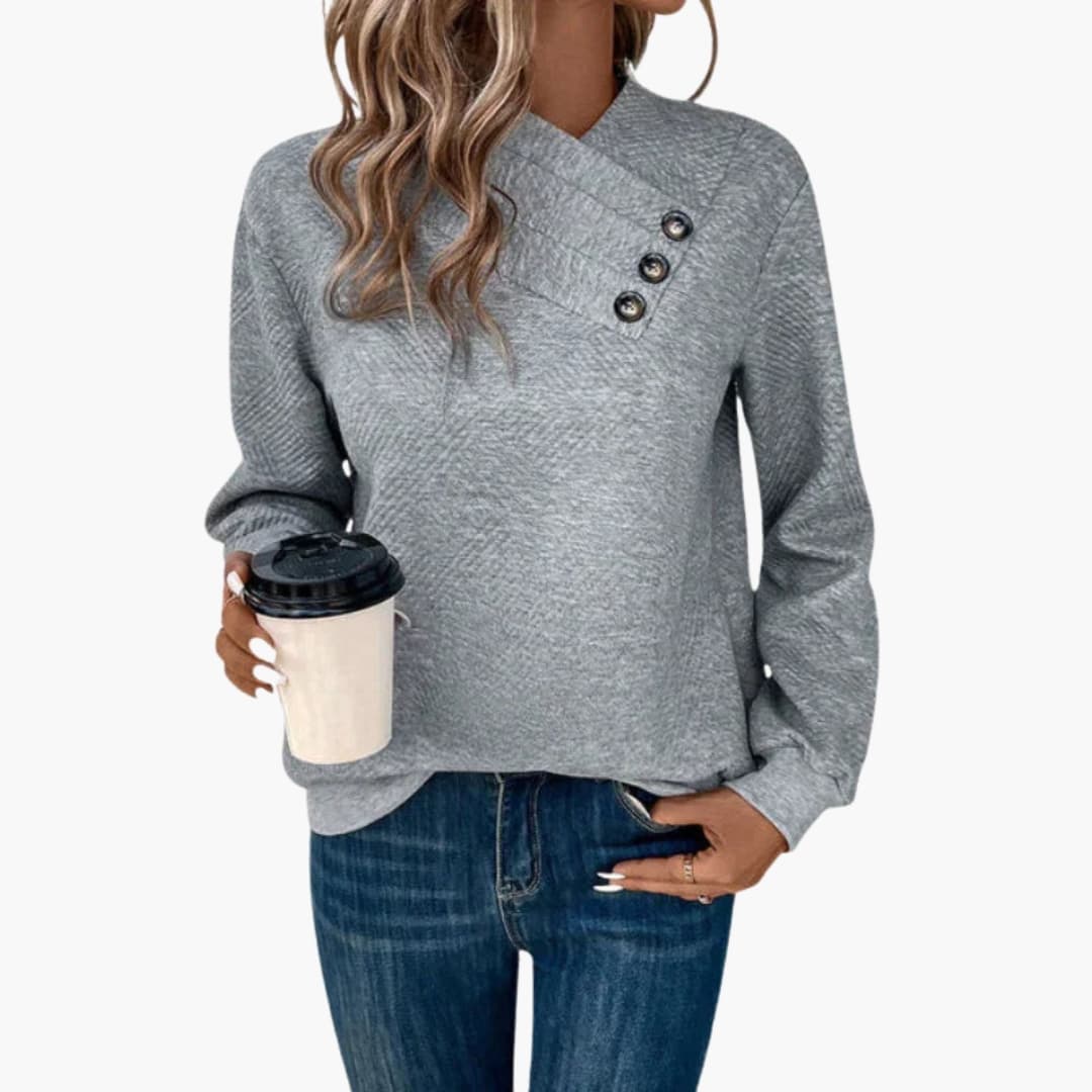 Button Neck Long Sleeve Sweater for Women - Image 2