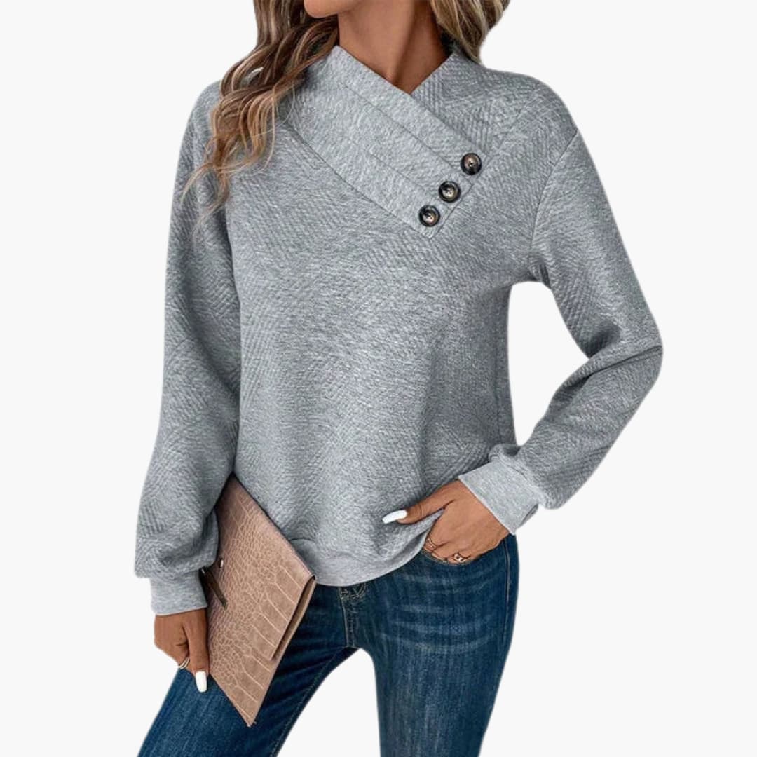 Button Neck Long Sleeve Sweater for Women - Image 1