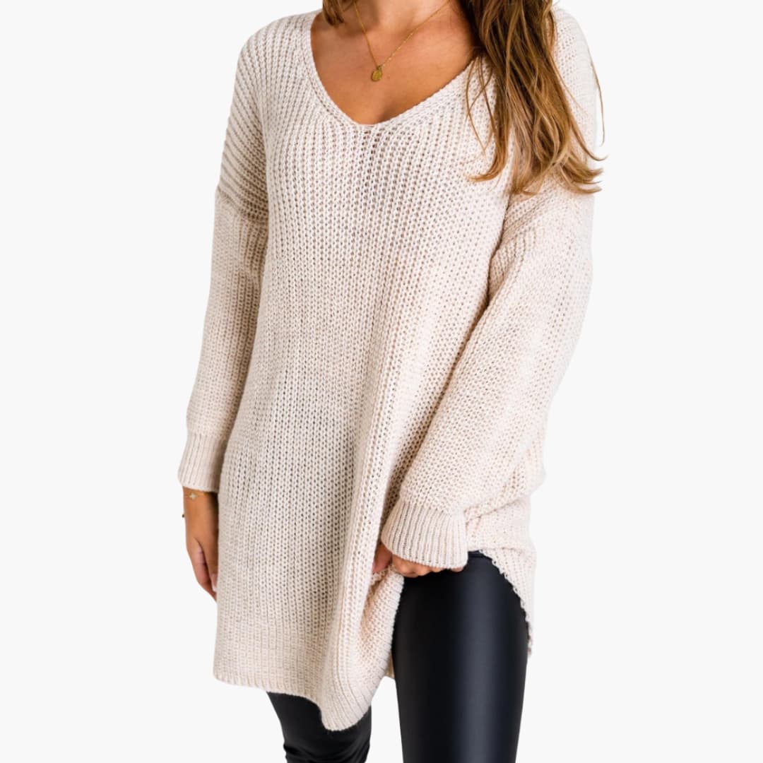 Oversized V-Neck Sweater Dress for Women - Image 1