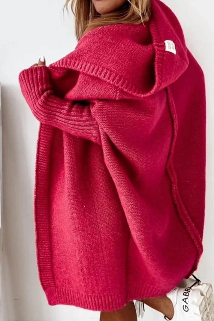 Γυναικεία κομψή υπερμεγέθης ζακέτα με κουκούλα - Relaxed Fit Premium Knit