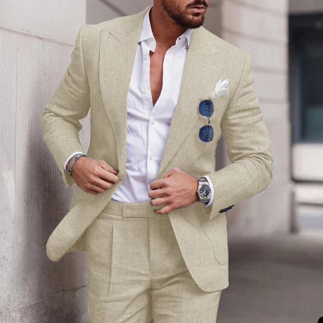 Men's 2-piece linen wedding suit - single breasted