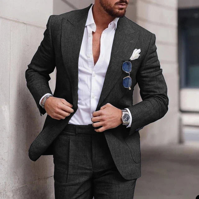Men's 2-piece linen wedding suit - single breasted