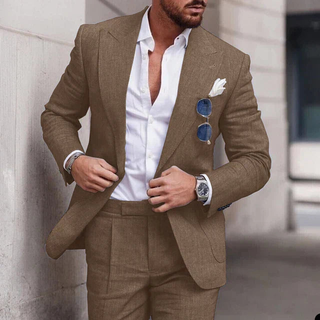 Men's 2-piece linen wedding suit - single breasted