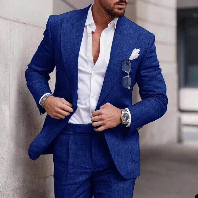 Men's 2-piece linen wedding suit - single breasted