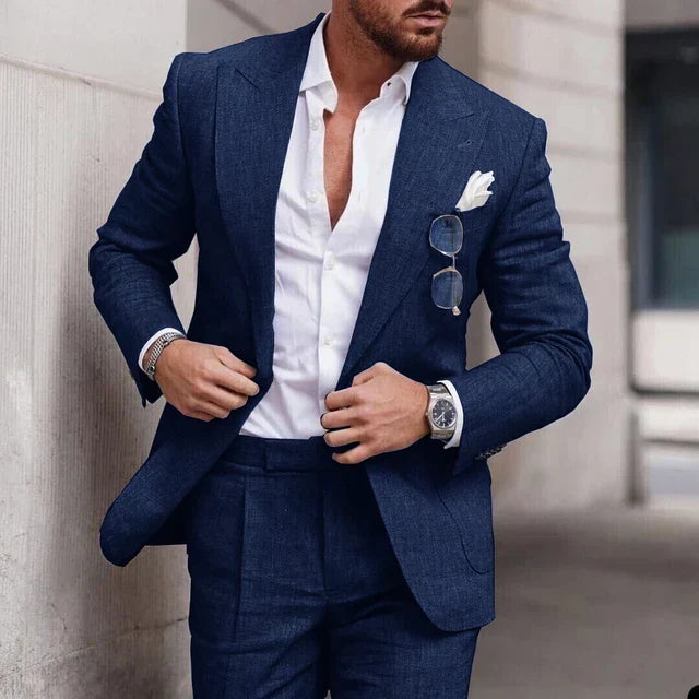 Men's 2-piece linen wedding suit - single breasted