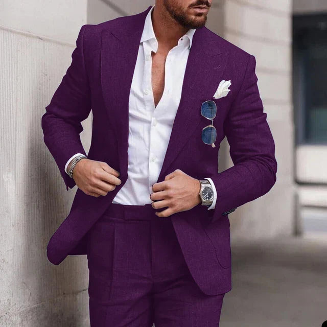 Men's 2-piece linen wedding suit - single breasted